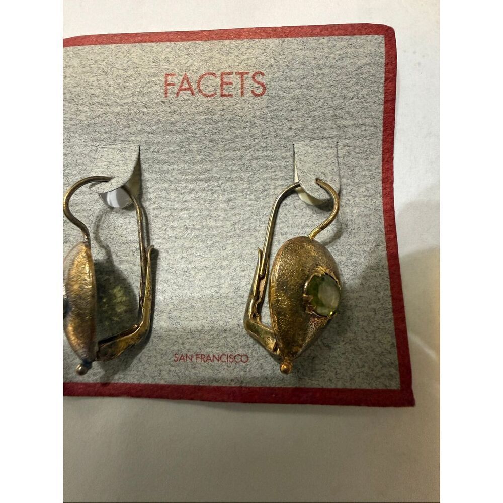 Facets Women's Gold-Tone Teardrop Green Gemstones Leverback Drop Earrings NWT